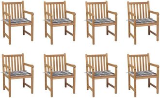 vidaXL Sillas De Jard&iacute;n 8 Uds Madera Maciza Teca Cojines Cuadros Gris Vidaxl