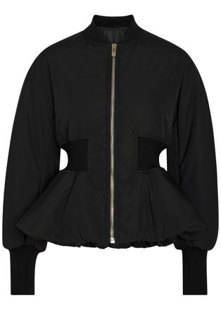 Alaia Padded Peplum-hem Woven Bomber Jacket - Black - 40 (UK12 / M)