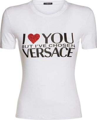 Versace I Love You T-Shirt - Dames - T-shirts - Wit - L - Leer - Tops