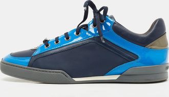Versace Blue/navy Blue Leather And Patent Medusa Low Top Sneakers