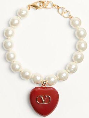 Valentino Garavani Bracciale Coeur Royal In Metallo, Smalto E Perle Donna ORO/ROSSO/CREMA M