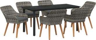vidaXL Garden Dining Set with Cushion 7 pcs Grey Poly Rattan Vidaxl