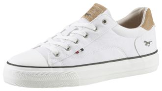 Mustang Jeans Sneaker MUSTANG SHOES, Damen, Gr. 45, weiss (wei&szlig;), Lederimitat, Textil, Schuhe Sneaker, Freizeitschuh, Halbschuh, Schn&uuml;rschuh, mit Gummikappe