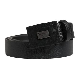 Dolce & Gabbana Belts, male, Black, Size: ONE SIZE Calfskin Leather Square Buckle Belt