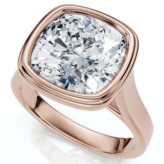 Pompeii3 Ceritifed 4Ct Eloise Cushion Cut Bezel Set Diamond Engagement Ring 14k Gold Lab