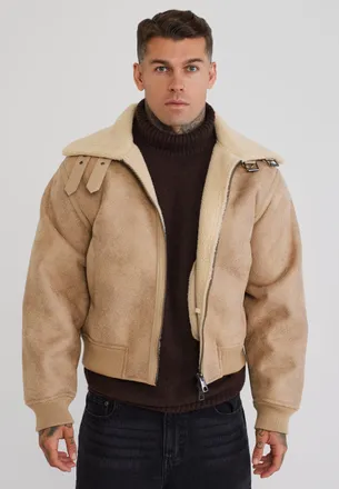 Siksilk Mens Beige Aviator Bomber Jacket XXL