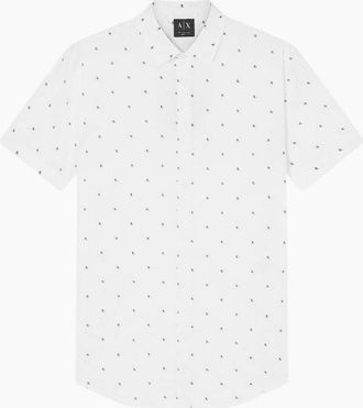 A|X Armani Exchange Mens Slim Fit Poplin Logo White Short Sleeve Shirt - Size: Regular/36