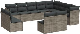 vidaXL Set De Sof&aacute;s De Jard&iacute;n 12 Pzas Con Cojines Rat&aacute;n Sint&eacute;tico Gris Vidaxl