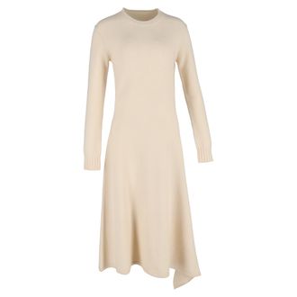 Jil Sander Knitted Long Sleeve Midi Dress in Cream Wool