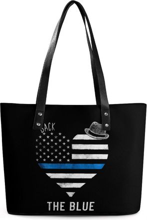 Generic Back The Blue Police Line Flag Heart Tote Bags for Women Cute Shoulder Purses Handbags