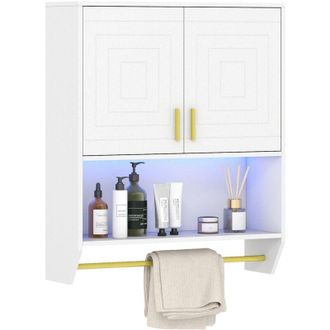 Costway Wall Mounted Bathroom Cabinet with 3-Color Lights 60x20x71.5cm White