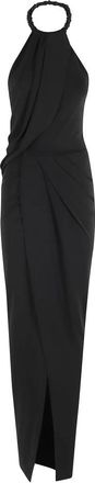 Amen Zwarte Flowing Jurk met Torchon Halslijn - Dames - Feestkleedjes - Zwart - 2XS - Kleedjes