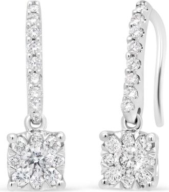 House of Brilliance 14K White 1/2 Cttw Round Diamond Halo Dangle Hook Earring - at Nordstrom