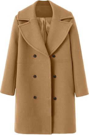 Generic Lightning Deals of The Day Prime Winter Warm Coats for Women Women Winter Wool Blend Mid Long Coat Notch Double Breasted Lapel Jacket Outwear Ladies Q
