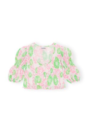 Ganni Pleated Georgette U-neck Blouse - Size 10/12 Pink