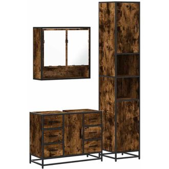 vidaXL Set De Muebles Ba&ntilde;o 3 Pzas Madera Contrachapada Roble Ahumado Vidaxl