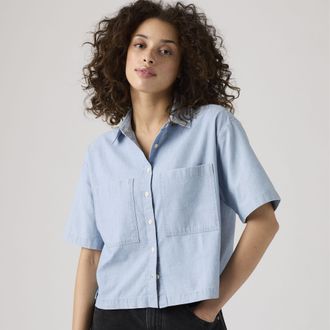 Levi's Harlie Short Sleeve Cropped Shirt - Womens - 2XL - Blue