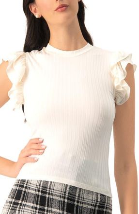 Ivonne Ribbed Straight Top With Ruffles in Ivory at Nordstrom, Size Large