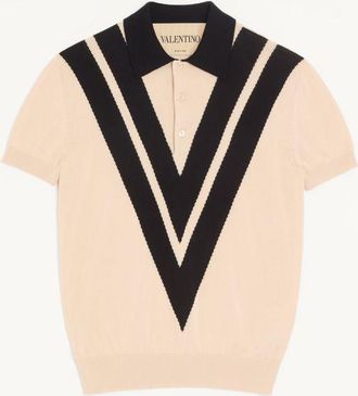 Valentino Polo Valentino in cotone con V intarsiata Uomo BURRO/NERO XL