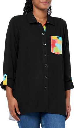 Multiples Floral Back Tunic Top In Black Multi