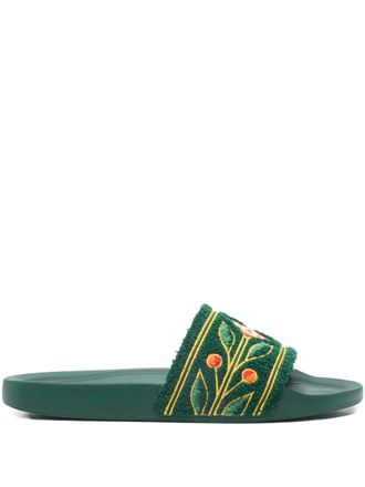 Casablanca floral-embroidered slides - men - Fabric/Fabric/Rubber - 42 - Green