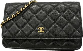 Chanel Black Grained Calfskin Chain/Shoulder Wallet (Pre-Owned)