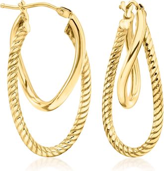 Canaria Canaria Italian 10kt Yellow Gold Double-Oval Hoop Drop Earrings