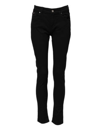 Dolce & Gabbana Womens Black Cotton Logo Skinny Mid Waist Denim Jeans Elastane Clothing