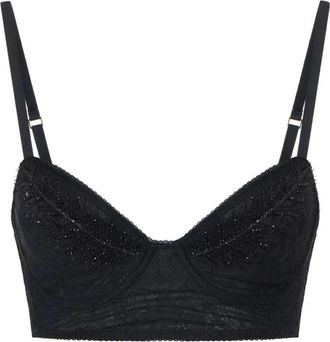 Elisabetta Franchi Lace BH met geborduurde veren - Dames - BHs - Zwart - M - Tule - Ondergoed