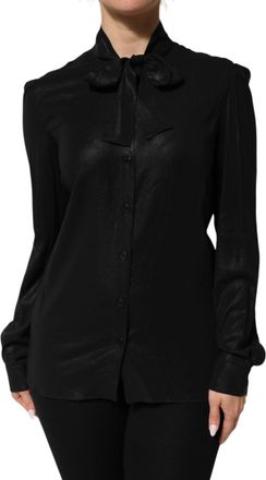 Dolce & Gabbana Womens Tie Neck Long Sleeve Blouse - Black viscose - Size EU 38 (Womens)