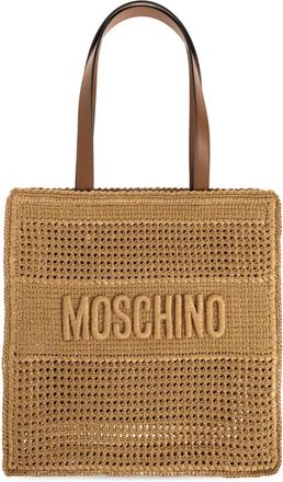 Moschino Tas met Logo in Reli&euml;f - Dames - Shoppers - Beige - ONE Size - Leer - Tassen