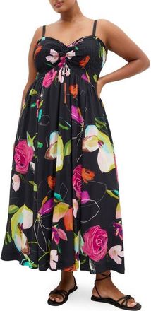 City Chic Malina Print Maxi Dress in Floral Sketch at Nordstrom, Size 16W