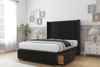 Comfort Beds Grace Plush Divan Base 2 Drawers - 54 Wingback-Footboard in Black | Size: Small Double
