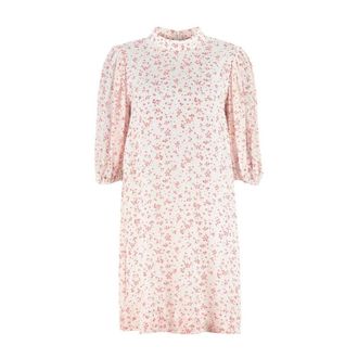 Ganni Bloemenprint Midi Jurk - Dames - Korte kleedjes - Wit - 2XS - Kleedjes