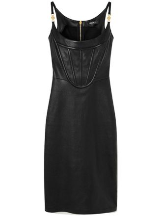 Versace Leren midi-jurk met korset stijl - Zwart