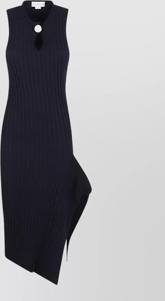 Stella McCartney ribbed dress asymmetric hem keyhole buttons sleeveless