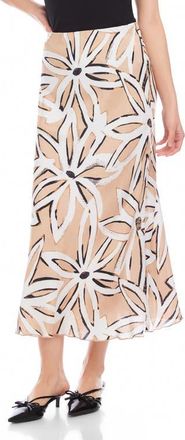 Fifteen Twenty Eva Print Bias Cut Ankle Skirt in Beige Floral Print at Nordstrom, Size Small