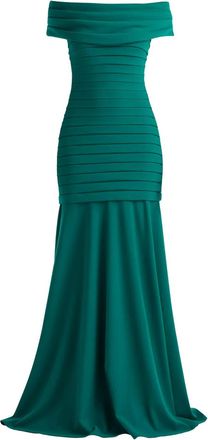 Tadashi Shoji off-shoulder pleated maxi dress - Green