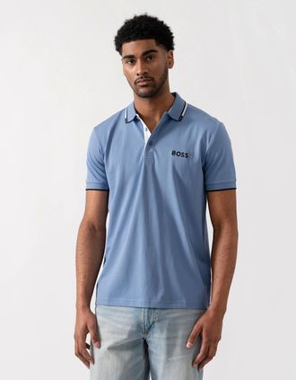 HUGO BOSS Mens BOSS Green Paddy Pro Mens Cotton Blend Polo Shirt With Contrast Logos - Light/Pastel Blue 459 - Size: 40