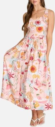 Blu Pepper Print Fit & Flare Midi Dress in Blush Multi at Nordstrom Rack, Size Medium
