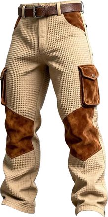 Generic Work Trousers Men, Waffle Pants Relaxed Fit Splicing Cargo Trouser Breathable Combat Pant Retro Fashion Casual Trousers Straight Leg Textured Pants So
