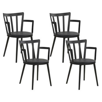 Beliani Beliani - Conjunto De 4 Sillas De Comedor Sala De Estar Minimalista Moderno Asiento De Piel Sint&eacute;tica Acolchado Negro Con Reposabrazos Morill