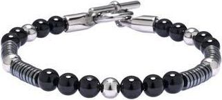 Eye Candy Los Angeles Mens Midnight Agate Beaded Bracelet in Silver at Nordstrom Rack