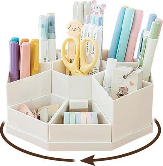 No Brand Organizador De Escritorio Giratorio De 360&deg; Con 9 Compartimentos Para Bol&iacute;grafos Y Material De Oficina