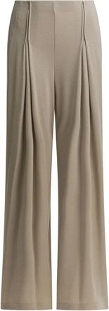 Max Mara Wollen Jersey Broek - Dames - Wijde Broeken - Beige - S - Wol - Broeken