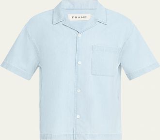 Frame Denim Mens Short-Sleeve Camp Collar Shirt