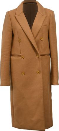 BA&SH Ba & Sh Double-Breasted Midi Coat with Pockets in Brown Wool