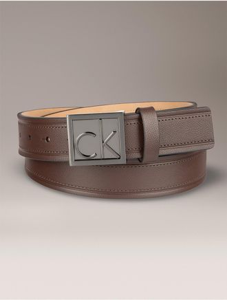 Calvin Klein Mens Debossed Monogram Plaque Belt - Brown - XL