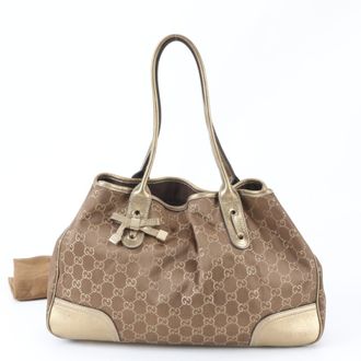 Gucci Brown Gold Leather Handbag Tote Bag (Pre-Owned)