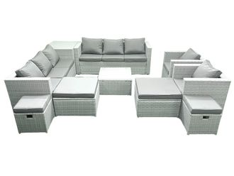 Fimous Garden Outdoor Furniture Set 12 Seater Rattan Sofa Set with 4 Footstools Side Table Light Grey Mixed